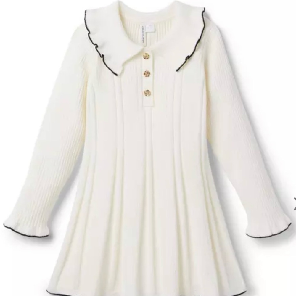 5T New Janie and Jack sweater dress ribbed collar black trim warm ivory white